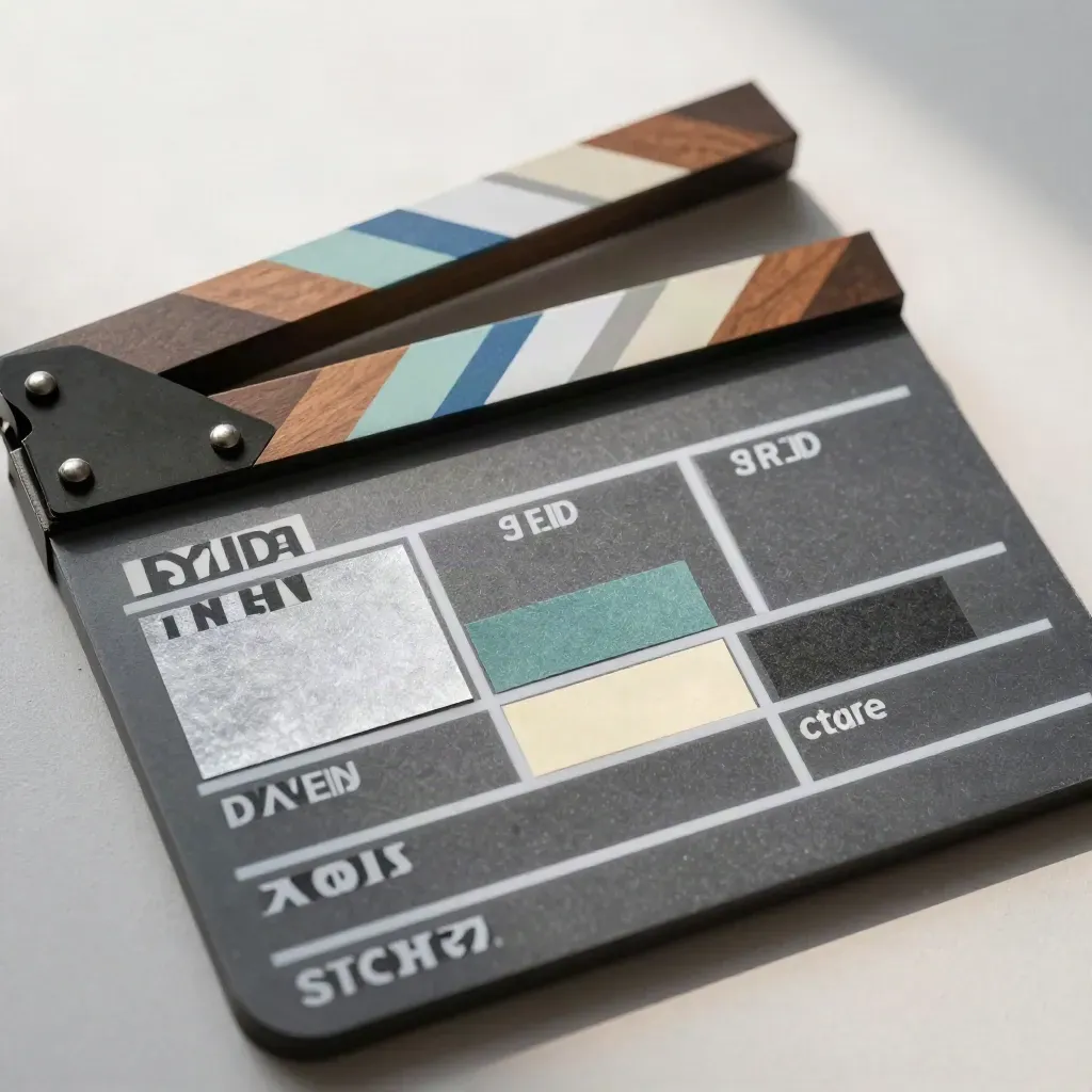 Overhead macro of color-coded script breakdown tabs, clips, and markers on graphite card.